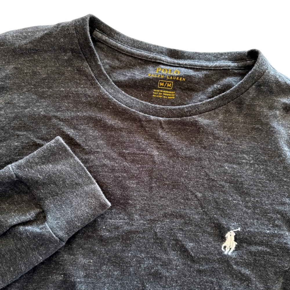 Polo Ralph Lauren Mens Long Sleeve Pullover T-Shirt Charcoal Gray Heather Pony M